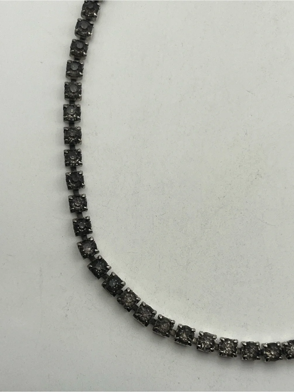 Grey rhinestones silver tone tennis necklace vintage sparkly